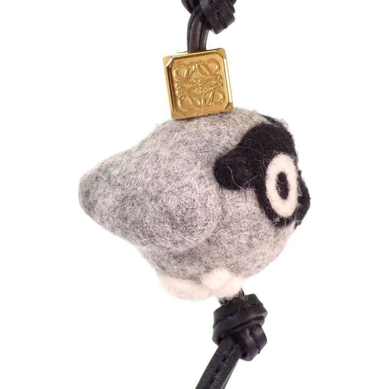 ロエベ LOEWE オウルチャーム フクロウチャーム C880232X04 バッグチャーム フェルト レザー ブラック グレー ゴールド金具 レディース【中古】【ABランク】