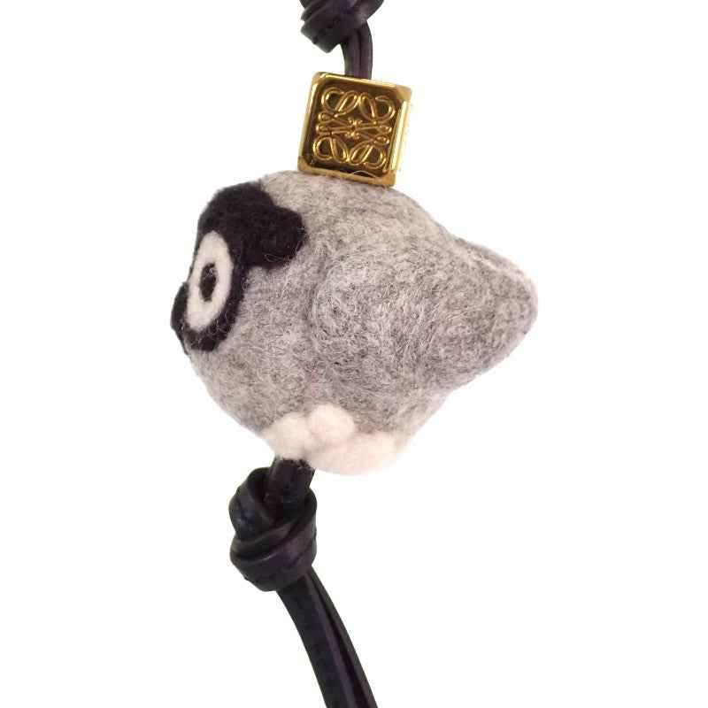 ロエベ LOEWE オウルチャーム フクロウチャーム C880232X04 バッグチャーム フェルト レザー ブラック グレー ゴールド金具 レディース【中古】【ABランク】