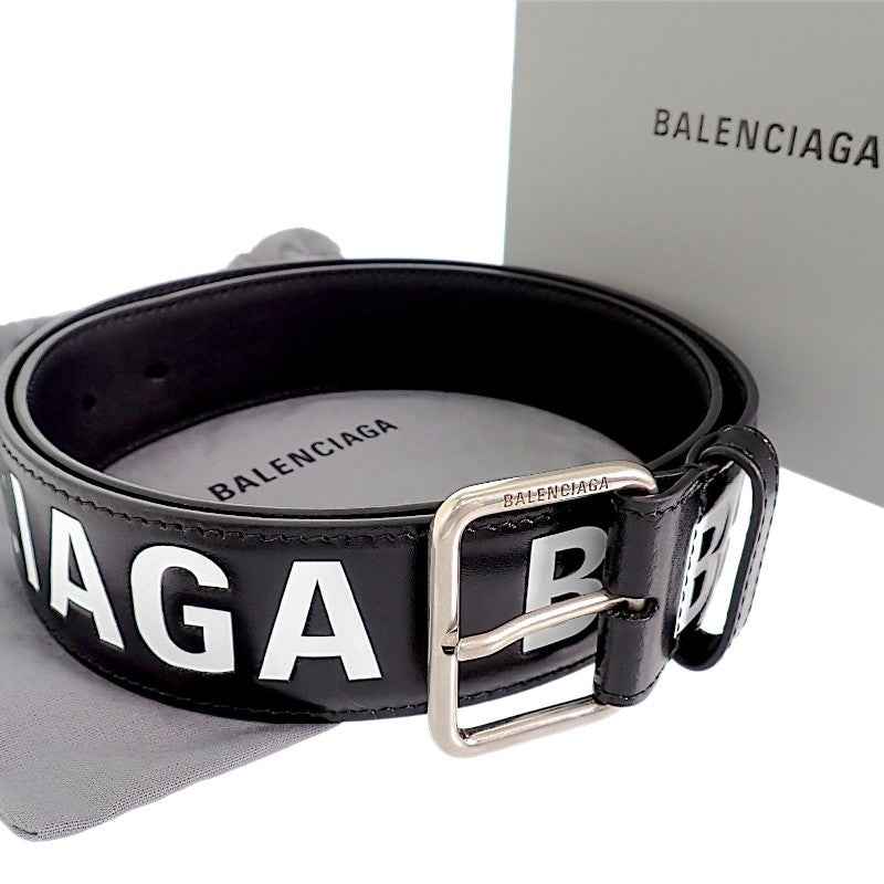 バレンシアガ BALENCIAGA プリントレターベルト 85 835711 2ABZS 1060 ベルト カーフ ブラック シルバー金具 メンズ【中古】【ABランク】