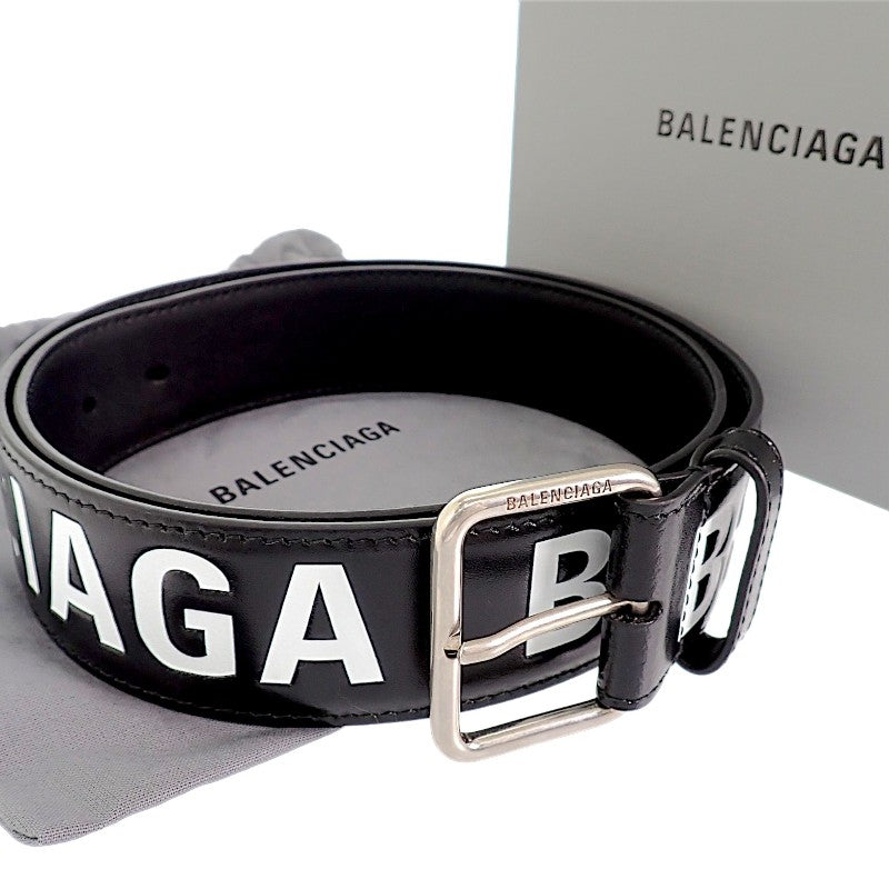 バレンシアガ BALENCIAGA プリントレターベルト 85 835711 2ABZS 1060 ベルト カーフ ブラック シルバー金具 メンズ【中古】【ABランク】