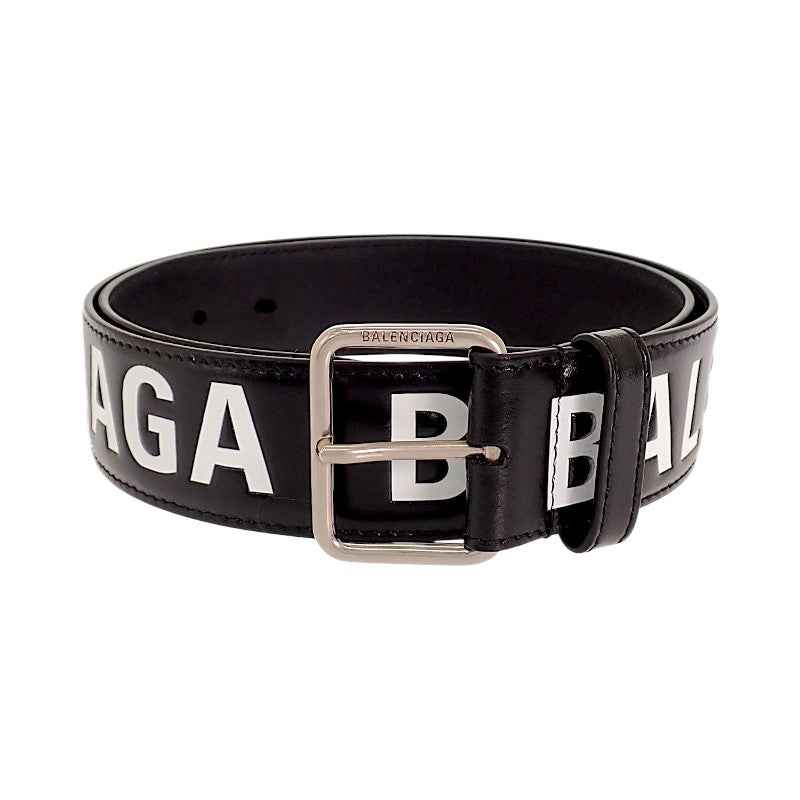 バレンシアガ BALENCIAGA プリントレターベルト 85 835711 2ABZS 1060 ベルト カーフ ブラック シルバー金具 メンズ【中古】【ABランク】