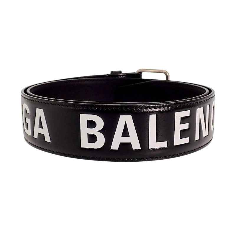 バレンシアガ BALENCIAGA プリントレターベルト 85 835711 2ABZS 1060 ベルト カーフ ブラック シルバー金具 メンズ【中古】【ABランク】