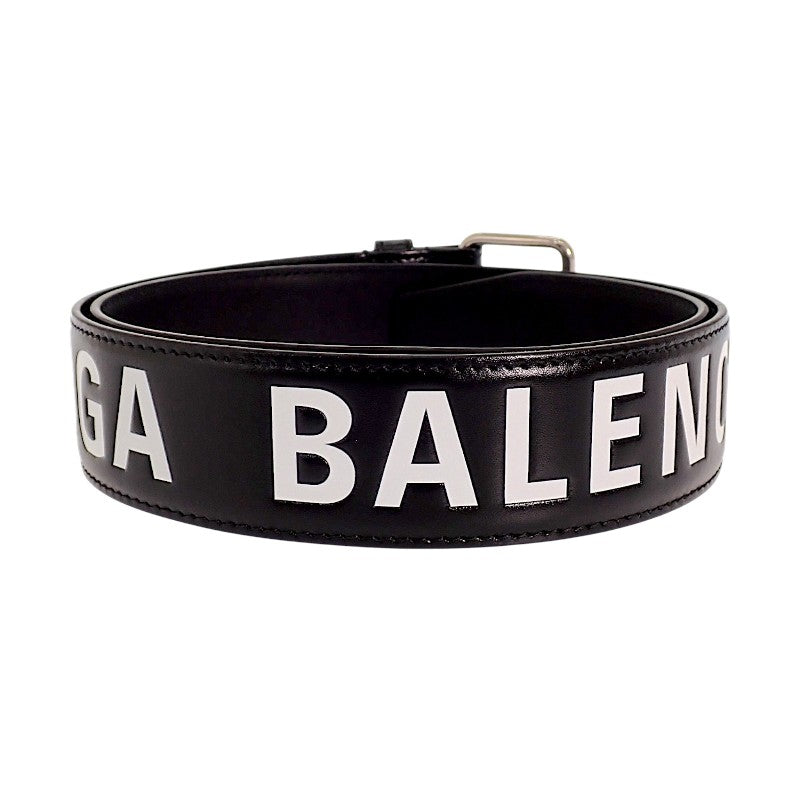 バレンシアガ BALENCIAGA プリントレターベルト 85 835711 2ABZS 1060 ベルト カーフ ブラック シルバー金具 メンズ【中古】【ABランク】