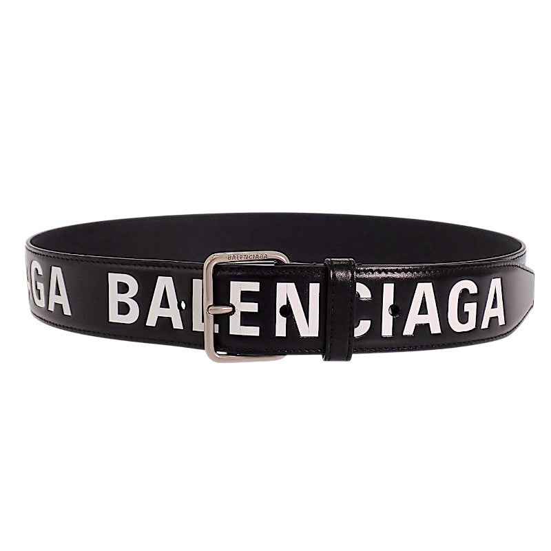バレンシアガ BALENCIAGA プリントレターベルト 85 835711 2ABZS 1060 ベルト カーフ ブラック シルバー金具 メンズ【中古】【ABランク】