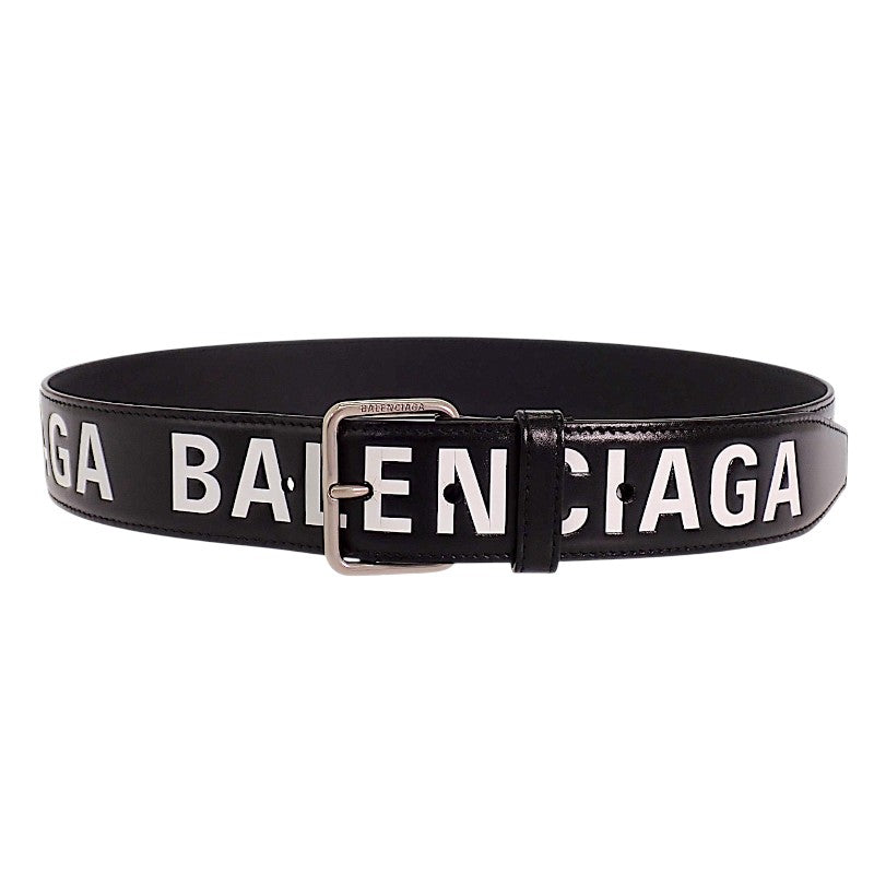 バレンシアガ BALENCIAGA プリントレターベルト 85 835711 2ABZS 1060 ベルト カーフ ブラック シルバー金具 メンズ【中古】【ABランク】