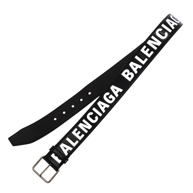 バレンシアガ BALENCIAGA プリントレターベルト 85 835711 2ABZS 1060 ベルト カーフ ブラック シルバー金具 メンズ【中古】【ABランク】