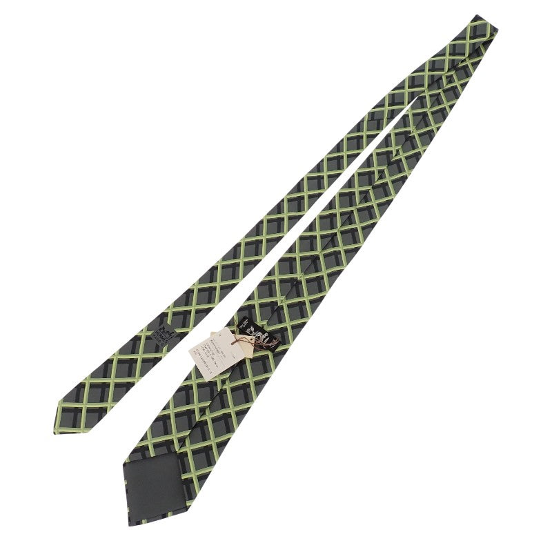 エルメス HERMES チェック柄 5309TA ネクタイ シルク グレー イエロー メンズ【中古】【Aランク】