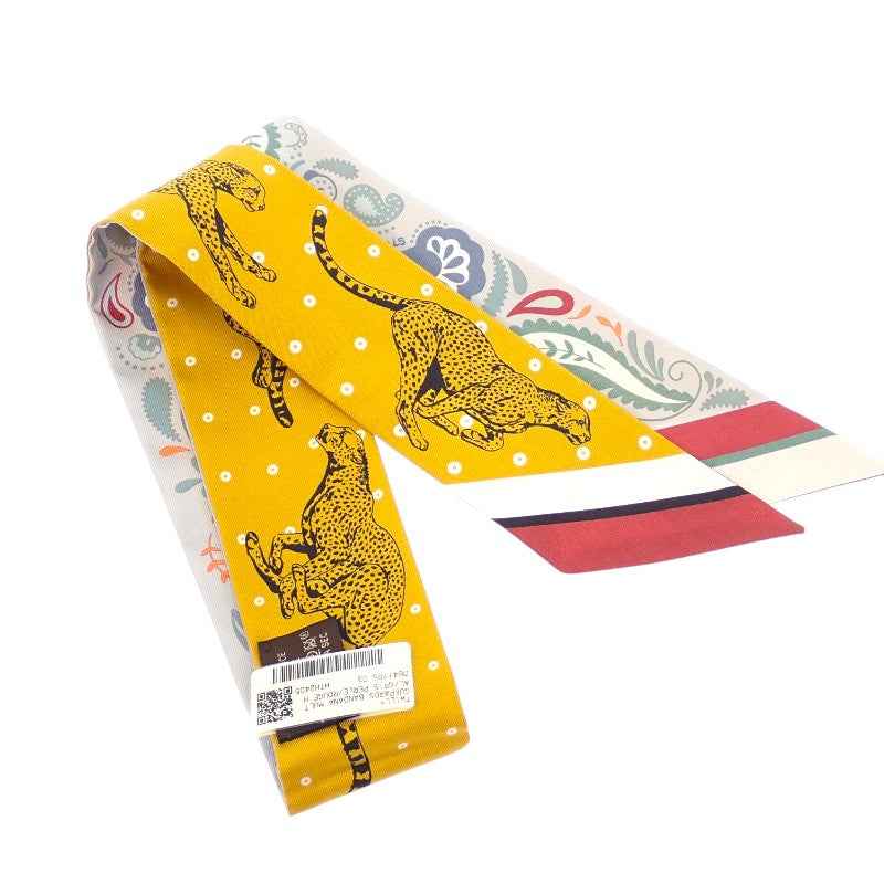 エルメス HERMES ツイリー GUEPARDS BANDANA H064179S_03 スカーフ シルク グリペール×ルージュアッシュ イエロー レディース【中古】【Aランク】