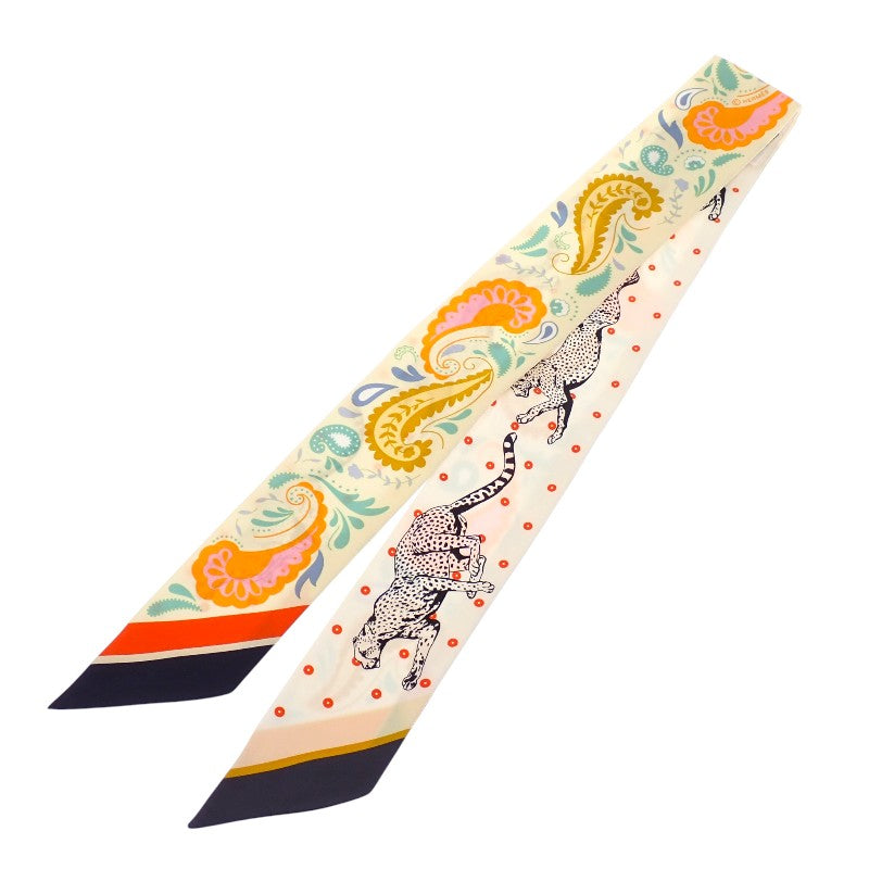 エルメス HERMES ツイリー GUEPARDS BANDANA H064179S_07 スカーフ シルク ジョーヌ・スフル×オレンジ×グリーン ホワイト レディース【中古】【Aランク】