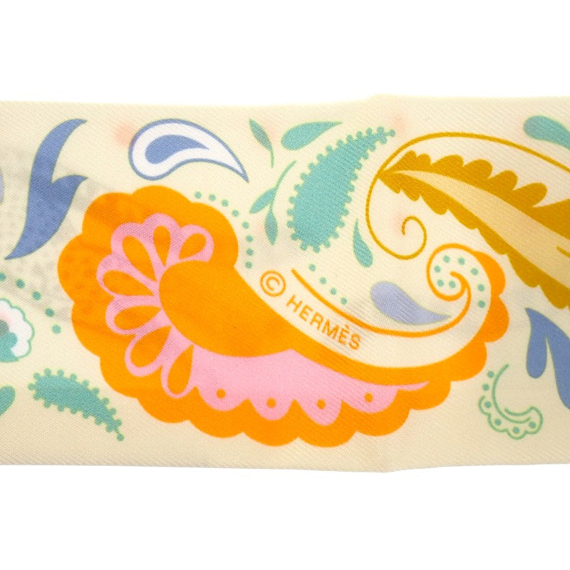 エルメス HERMES ツイリー GUEPARDS BANDANA H064179S_07 スカーフ シルク ジョーヌ・スフル×オレンジ×グリーン ホワイト レディース【中古】【Aランク】