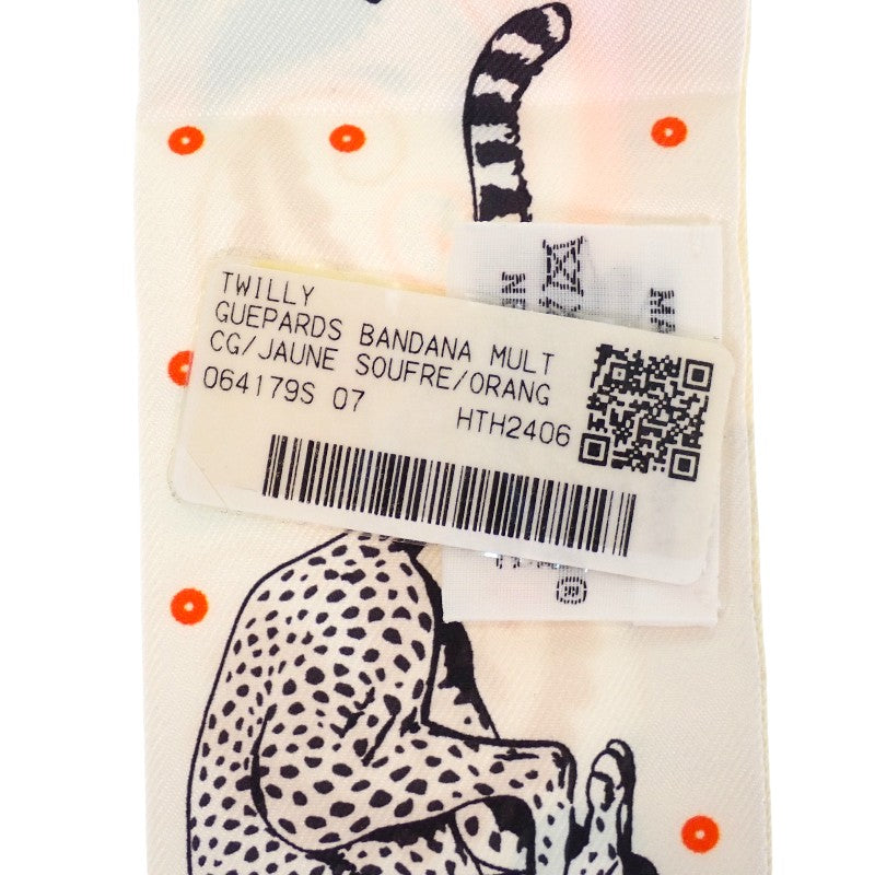 エルメス HERMES ツイリー GUEPARDS BANDANA H064179S_07 スカーフ シルク ジョーヌ・スフル×オレンジ×グリーン ホワイト レディース【中古】【Aランク】