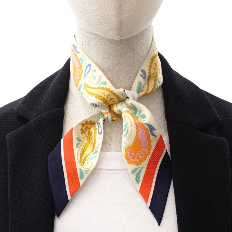 エルメス HERMES ツイリー GUEPARDS BANDANA H064179S_07 スカーフ シルク ジョーヌ・スフル×オレンジ×グリーン ホワイト レディース【中古】【Aランク】