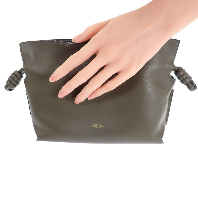 ロエベ LOEWE フラメンコクラッチ ミニ A411FC2XA6 2WAYバッグ ナッパカーフスキン ダークカーキ ゴールド金具 レディース【中古】【Aランク】