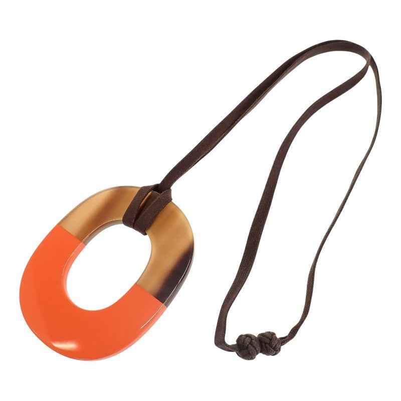 エルメス HERMES イムスGM ネックレス バッファローホーン ラッカーウッド オレンジ ブラウン レディース【中古】【ABランク】