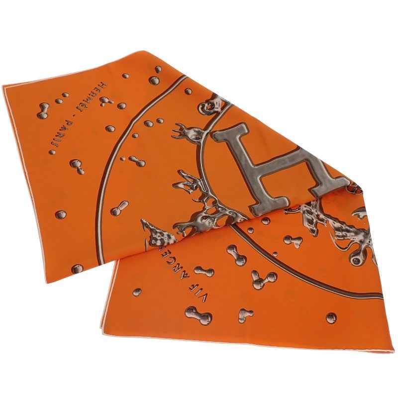 エルメス HERMES カレ90 VIF ARGENT スカーフ シルク オレンジ レディース【中古】【ABランク】