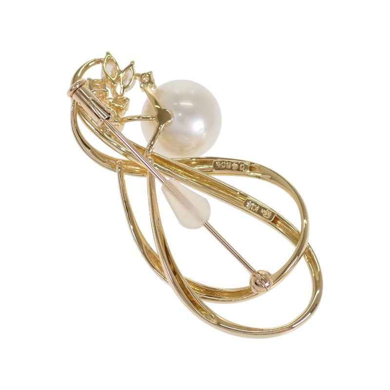 ミキモト MIKIMOTO パール ブローチ K18イエローゴールド 白蝶真珠 ダイヤモンド レディース【中古】【Aランク】