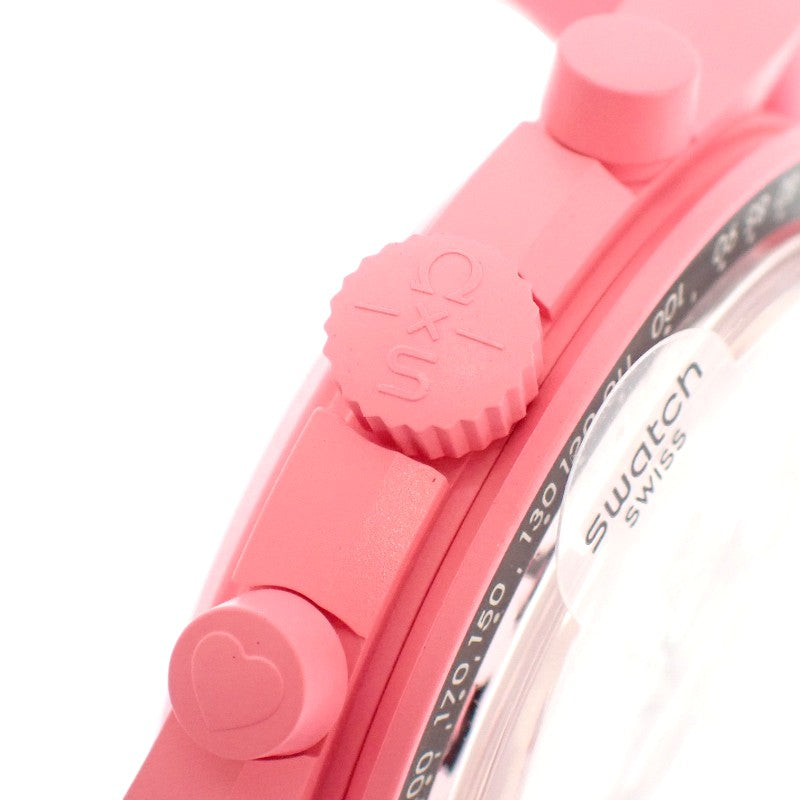 オメガ OMEGA スウォッチ SWATCH ミッショントゥザピンク ムーンフェイズ 限定 S033P700 腕時計 セラミック ナイロン クオーツ ホワイト文字盤 メンズ レディース【中古】【Aランク】