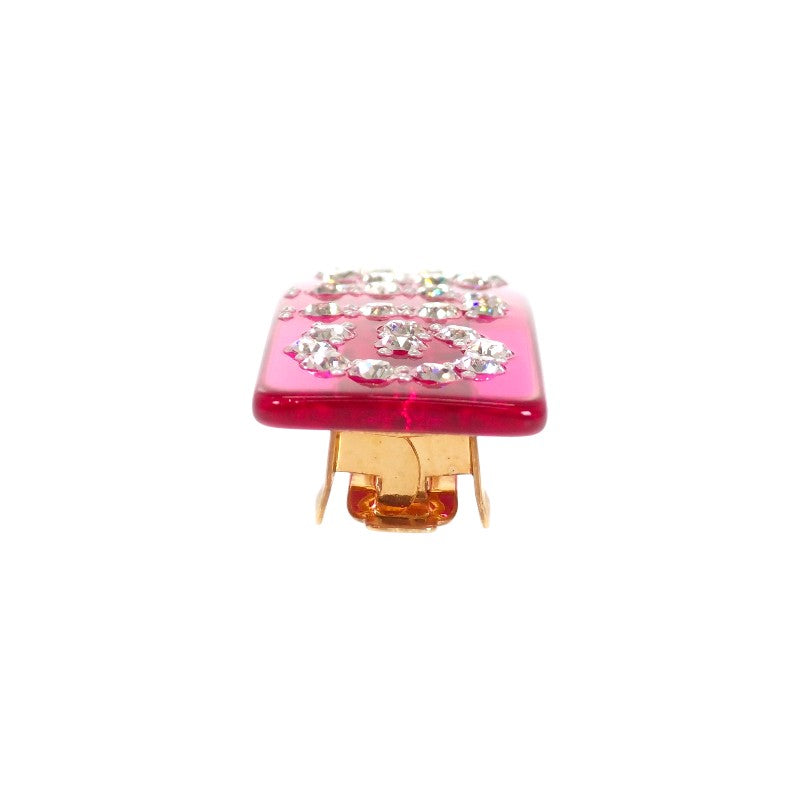 グッチ GUCCI ロゴ ヘアアクセサリー 513120I4771 バレッタ GP クリスタル ピンク レディース【中古】【ABランク】