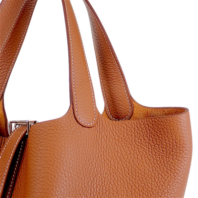 愛馬仕 HERMES Picotin Lock MM 手提包 Taurillon Clemence 牛皮 棕色 銀色五金 女士【二手】【A級品】