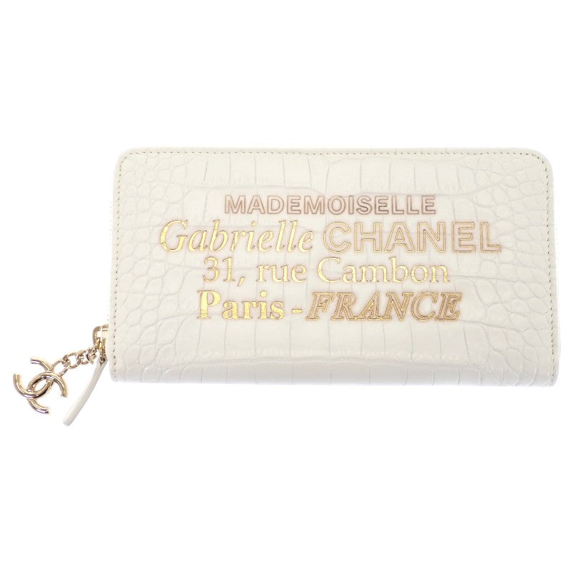 シャネル CHANEL ガブリエル ドゥ ラウンドウォレット クロコ型押し チャーム付き 長財布 レザー ホワイト レディース【中古】【Aランク】