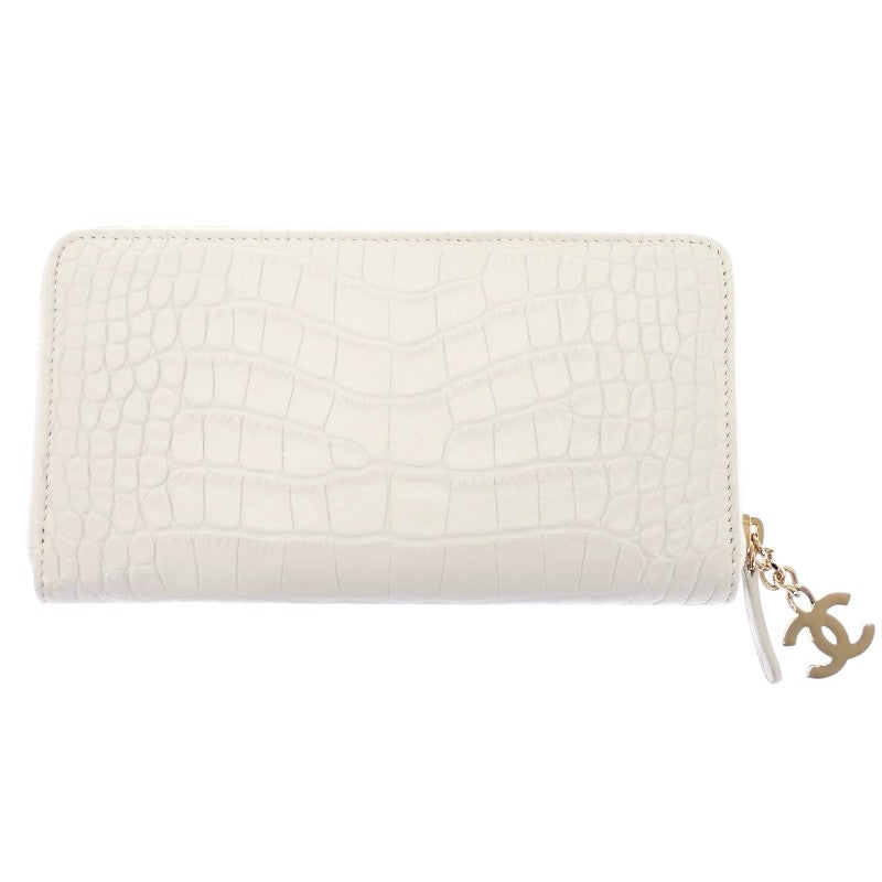 シャネル CHANEL ガブリエル ドゥ ラウンドウォレット クロコ型押し チャーム付き 長財布 レザー ホワイト レディース【中古】【Aランク】