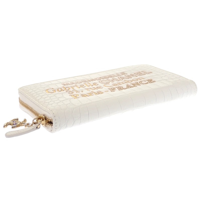 シャネル CHANEL ガブリエル ドゥ ラウンドウォレット クロコ型押し チャーム付き 長財布 レザー ホワイト レディース【中古】【Aランク】