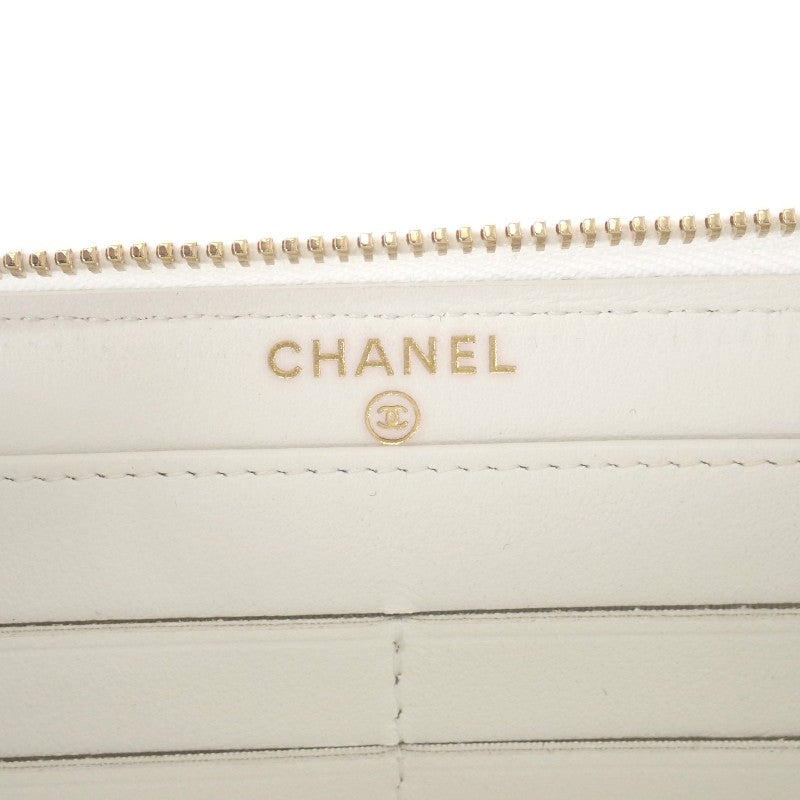 シャネル CHANEL ガブリエル ドゥ ラウンドウォレット クロコ型押し チャーム付き 長財布 レザー ホワイト レディース【中古】【Aランク】