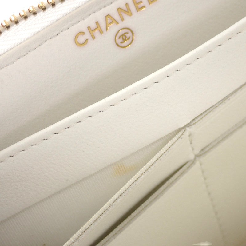 シャネル CHANEL ガブリエル ドゥ ラウンドウォレット クロコ型押し チャーム付き 長財布 レザー ホワイト レディース【中古】【Aランク】