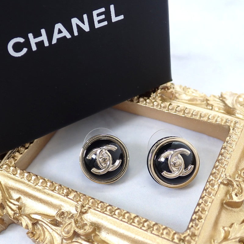 シャネル CHANEL CCターンロック ABA005 ピアス メタル ブラック ゴールド金具 レディース【中古】【Aランク】
