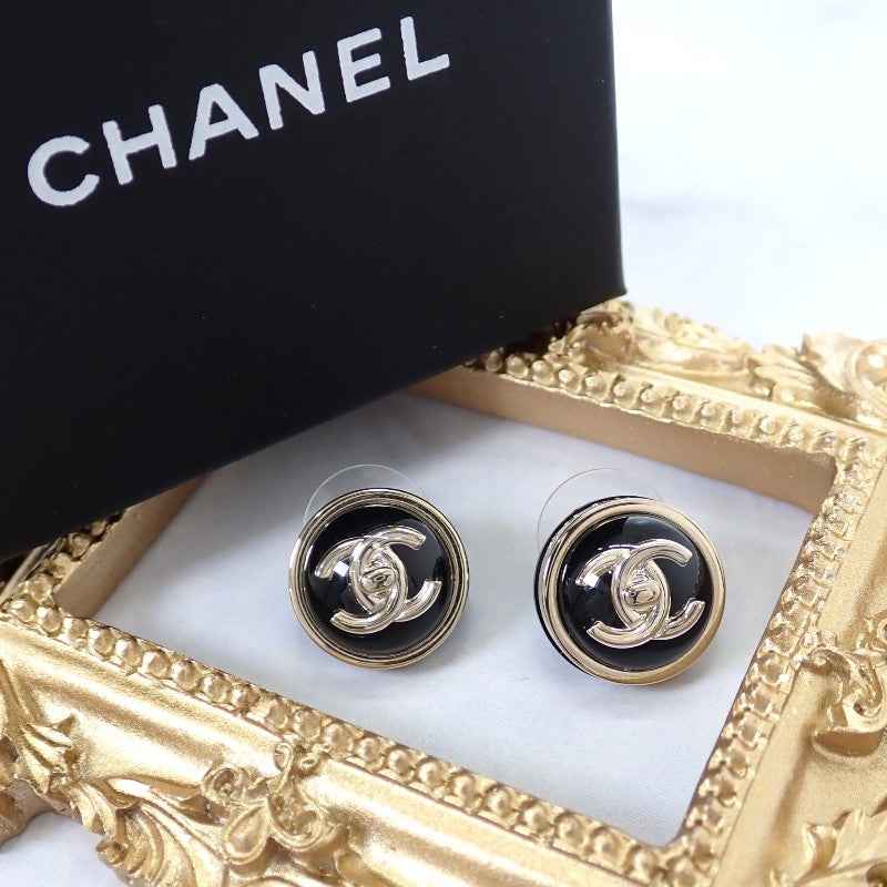 シャネル CHANEL CCターンロック ABA005 ピアス メタル ブラック ゴールド金具 レディース【中古】【Aランク】