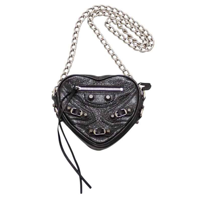 バレンシアガ BALENCIAGA LE CAGOLE ルカゴール ハートミニ 722781_1VG9Y_1000 ショルダーバッグ ラムスキン ブラック シルバー金具 レディース【中古】【ABランク】