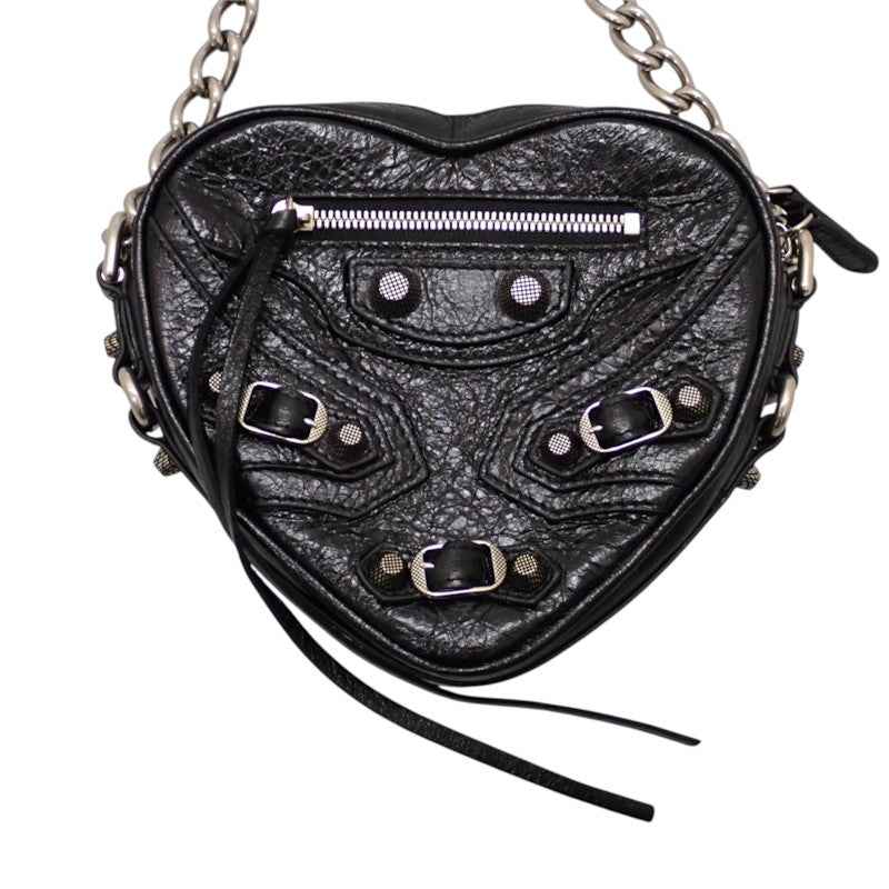 バレンシアガ BALENCIAGA LE CAGOLE ルカゴール ハートミニ 722781_1VG9Y_1000 ショルダーバッグ ラムスキン ブラック シルバー金具 レディース【中古】【ABランク】