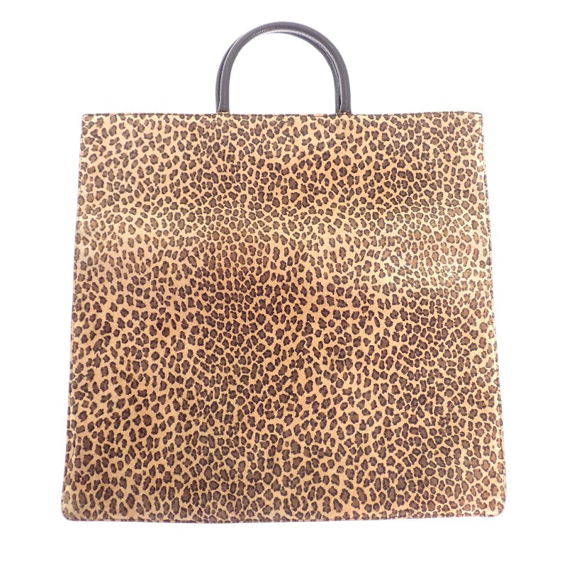 ロエベ LOEWE アナグラムレオパード トートバッグ スウェード カーフ ブラウン ブラック レディース【中古】【Bランク】
