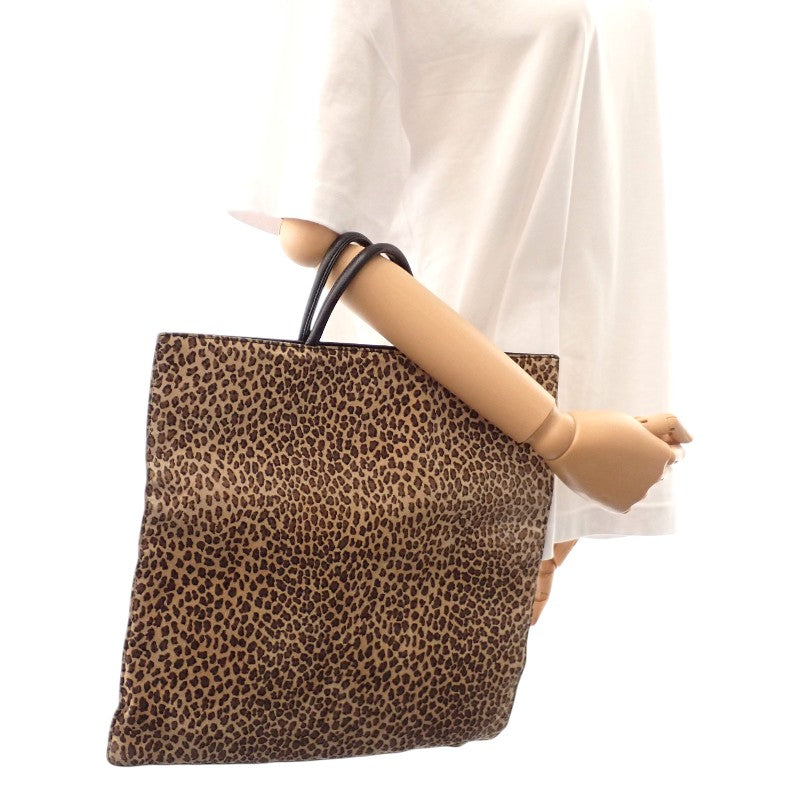 ロエベ LOEWE アナグラムレオパード トートバッグ スウェード カーフ ブラウン ブラック レディース【中古】【Bランク】