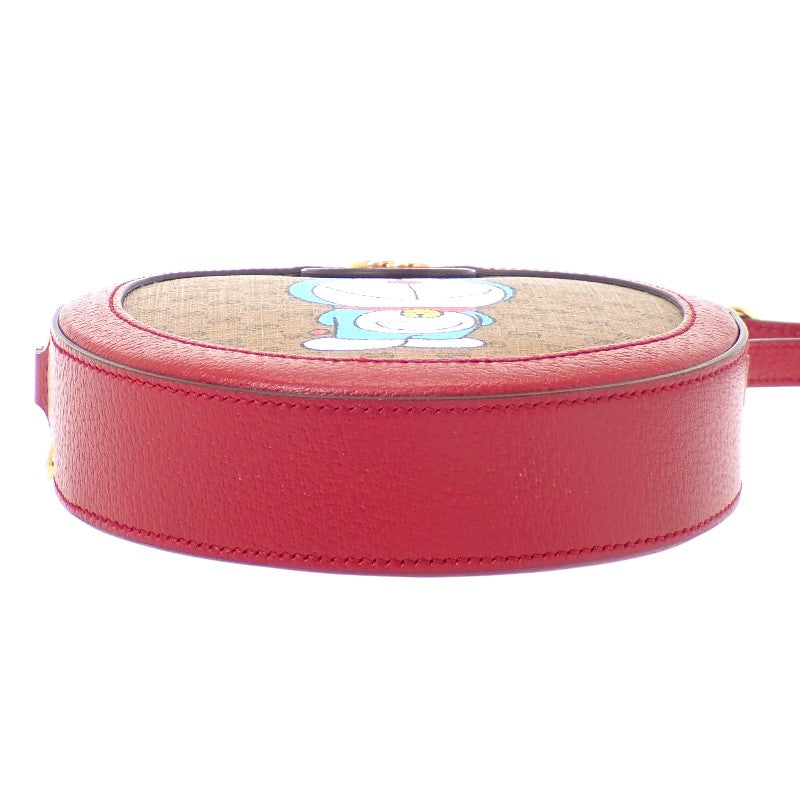 グッチ GUCCI ミニGGスプリーム ドラえもん 625216 ショルダーバッグ レザー PU ボルドー ブラウン ゴールド金具 レディース【中古】【Aランク】