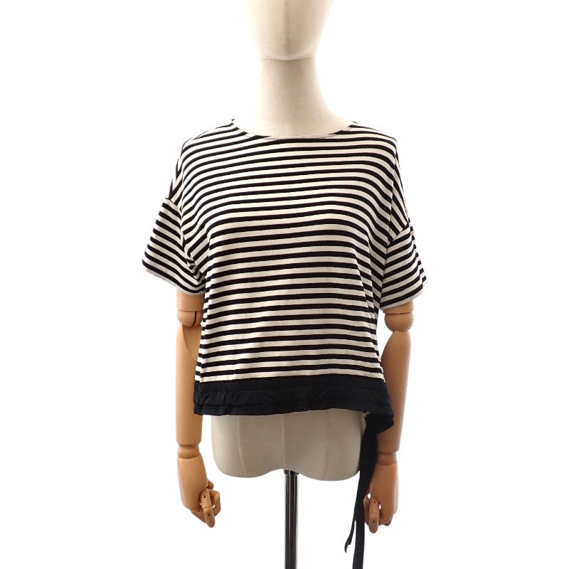 モンクレール MONCLER ドローコード ボーダー カットソー XS D10938082800 半袖Tシャツ コットン ポリウレタン ブラック ホワイト レディース【中古】【ABランク】