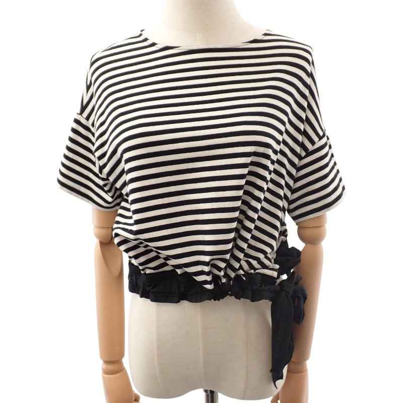 モンクレール MONCLER ドローコード ボーダー カットソー XS D10938082800 半袖Tシャツ コットン ポリウレタン ブラック ホワイト レディース【中古】【ABランク】