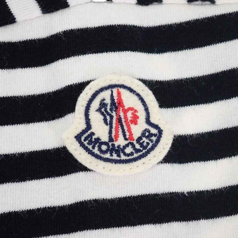 モンクレール MONCLER ドローコード ボーダー カットソー XS D10938082800 半袖Tシャツ コットン ポリウレタン ブラック ホワイト レディース【中古】【ABランク】