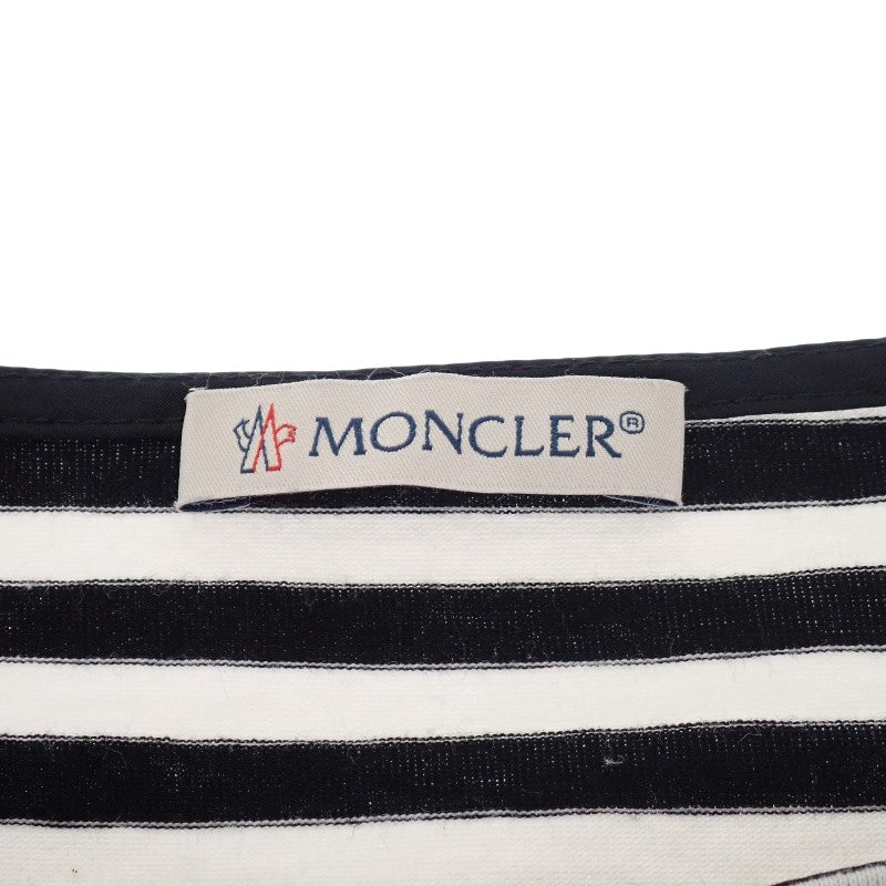 MONCLER 羅紋抽繩條紋 T恤 XS D10938082800 短袖上衣 棉 聚氨酯 黑色 白色 女士【中古】【AB級】