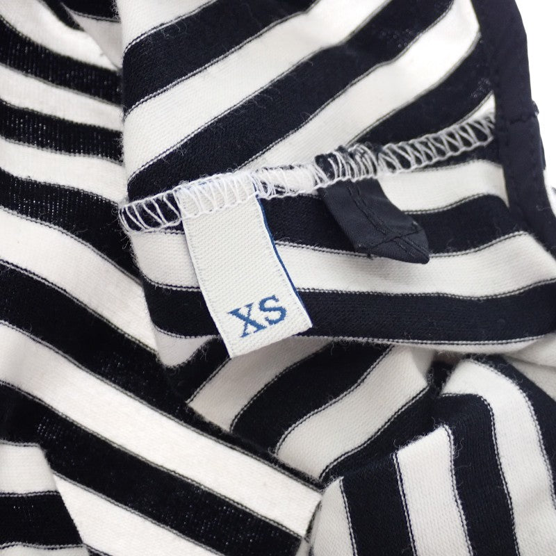 モンクレール MONCLER ドローコード ボーダー カットソー XS D10938082800 半袖Tシャツ コットン ポリウレタン ブラック ホワイト レディース【中古】【ABランク】