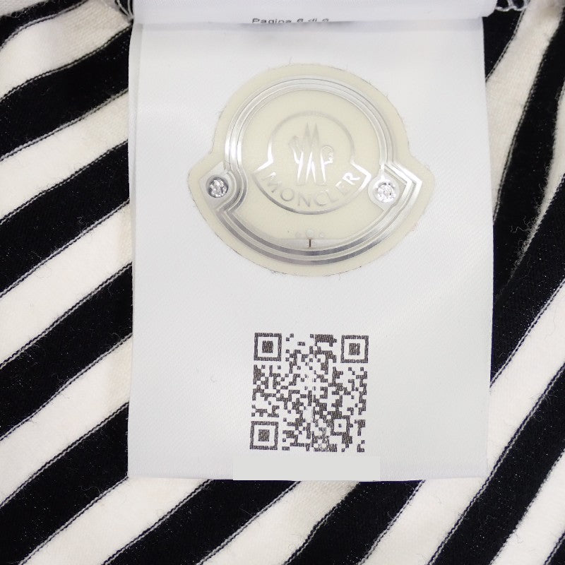 モンクレール MONCLER ドローコード ボーダー カットソー XS D10938082800 半袖Tシャツ コットン ポリウレタン ブラック ホワイト レディース【中古】【ABランク】