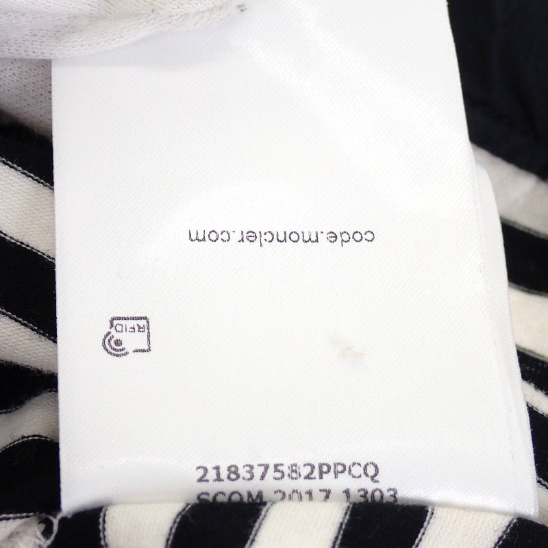 MONCLER 羅紋抽繩條紋 T恤 XS D10938082800 短袖上衣 棉 聚氨酯 黑色 白色 女士【中古】【AB級】