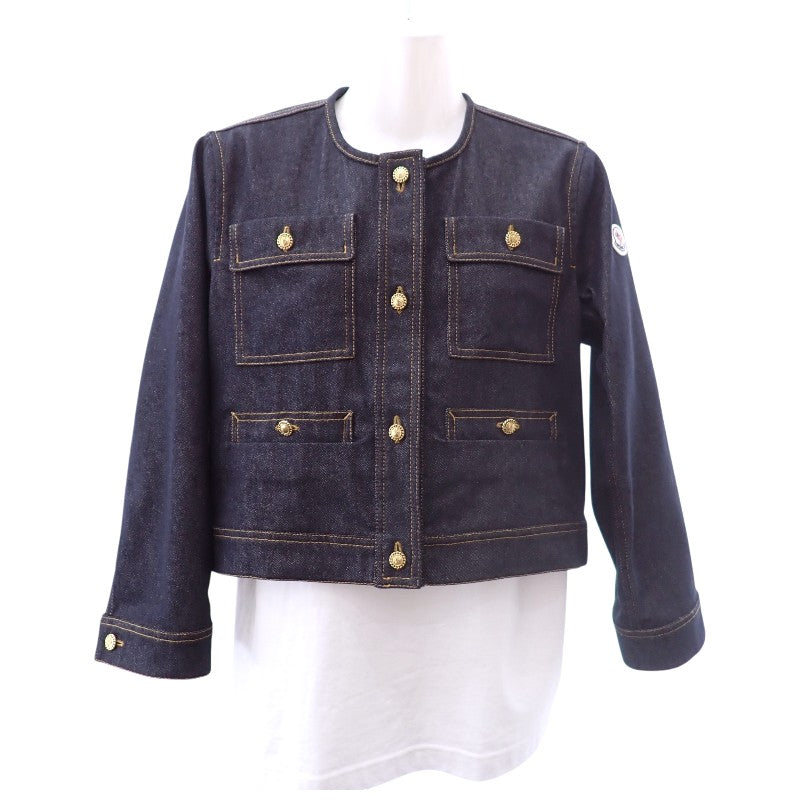 モンクレール MONCLER デニムジャケット ノーカラー TENCHIN GIUBBOTTO 0 K10931A00161_5978H デニムジャケット デニム ナイロン ネイビー ゴールド金具 レディース【中古】【Aランク】