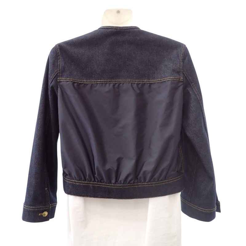 モンクレール MONCLER デニムジャケット ノーカラー TENCHIN GIUBBOTTO 0 K10931A00161_5978H デニムジャケット デニム ナイロン ネイビー ゴールド金具 レディース【中古】【Aランク】