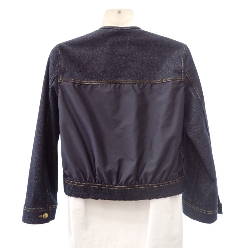 モンクレール MONCLER デニムジャケット ノーカラー TENCHIN GIUBBOTTO 0 K10931A00161_5978H デニムジャケット デニム ナイロン ネイビー ゴールド金具 レディース【中古】【Aランク】