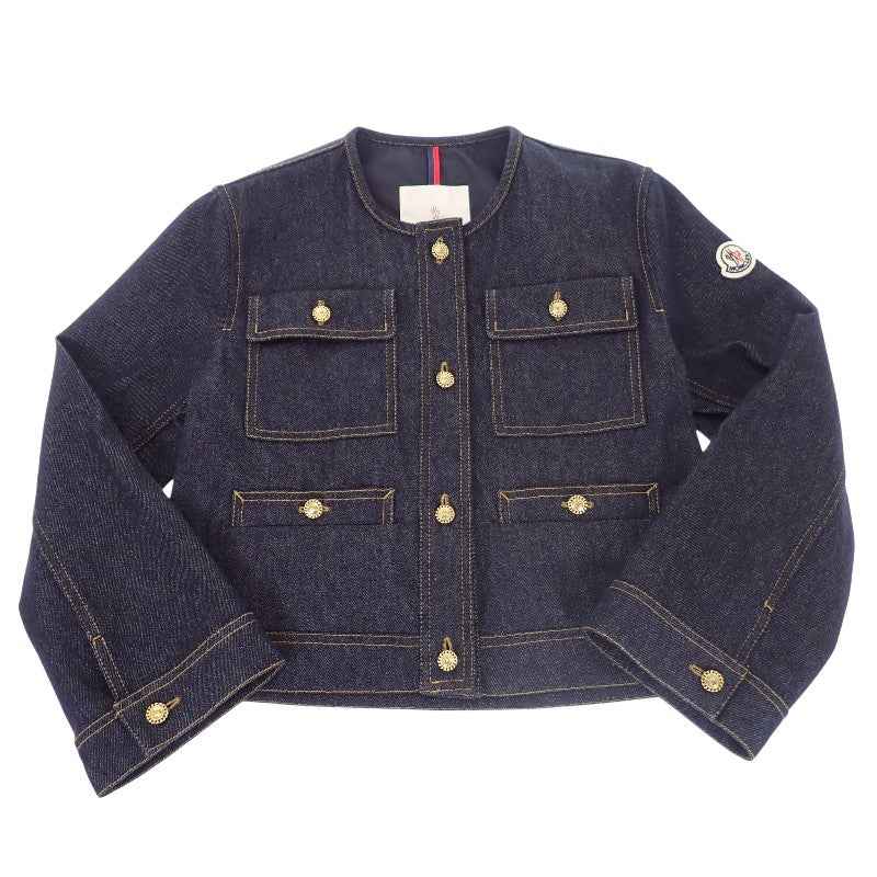 モンクレール MONCLER デニムジャケット ノーカラー TENCHIN GIUBBOTTO 0 K10931A00161_5978H デニムジャケット デニム ナイロン ネイビー ゴールド金具 レディース【中古】【Aランク】