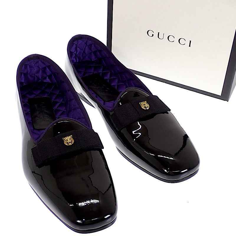 グッチ GUCCI リボン パテントローファー ローファー パテントレザー ブラック #8 メンズ レディース【中古】【Aランク】