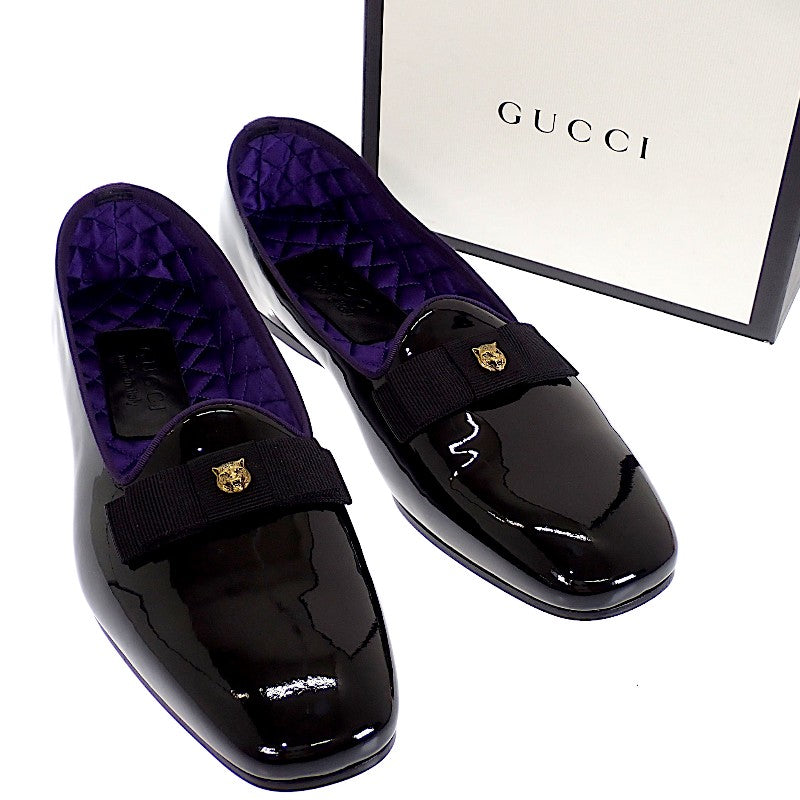 グッチ GUCCI リボン パテントローファー ローファー パテントレザー ブラック #8 メンズ レディース【中古】【Aランク】