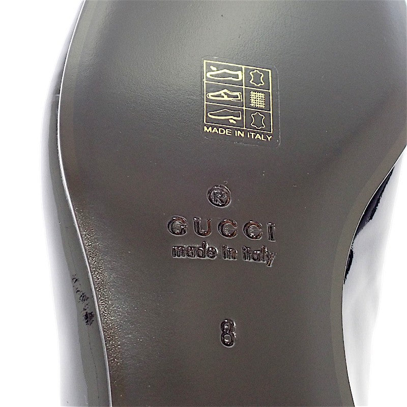 グッチ GUCCI リボン パテントローファー ローファー パテントレザー ブラック #8 メンズ レディース【中古】【Aランク】