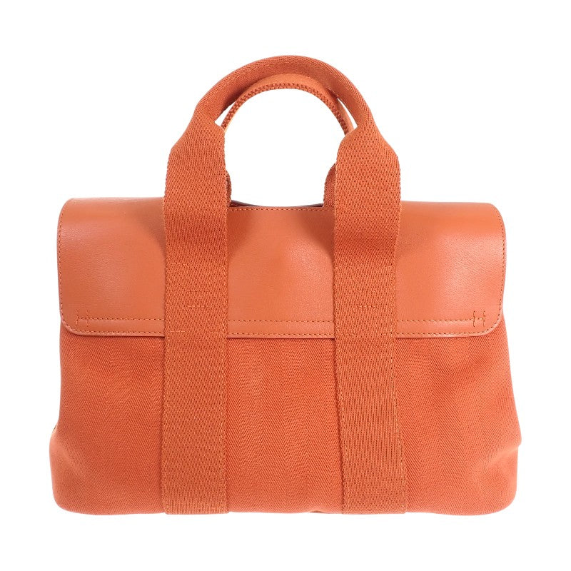 エルメス HERMES ヴァルパライソPM ハンドバッグ ヴォースイフト キャンバス トワルシェブロン オレンジ シルバー金具 レディース【中古】【ABランク】